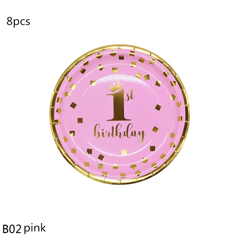 Синий Розовый с днем рождения посуда одноразовый Бумажный стаканчик полотенце детский душ декор нож вилка ложка палочки для еды - Цвет: B02 pink