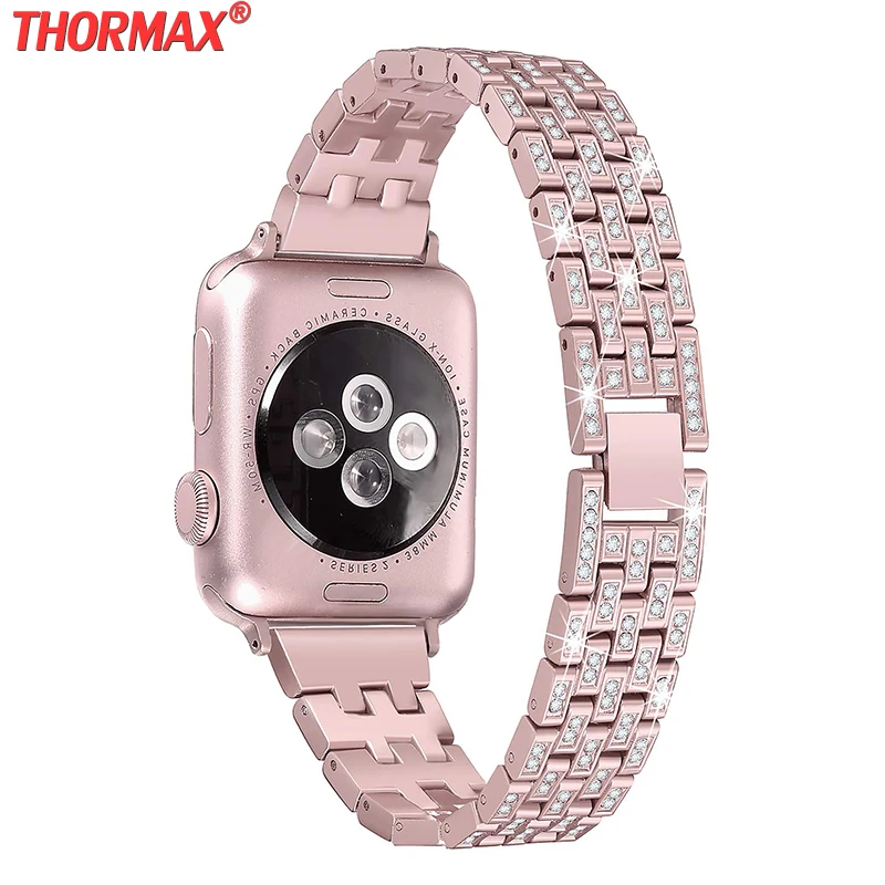 Фото New women Diamond watch strap For Apple Watch 38mm 42mm 40mm 44mm bracelet stainless steel for iWatch series 5 4 3 2 Band | Наручные часы