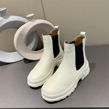 

Women Elastic boots Platform boots Solid color boots Ankle boot fashion Genuine Leather shoes Keep warm in autumn and winter