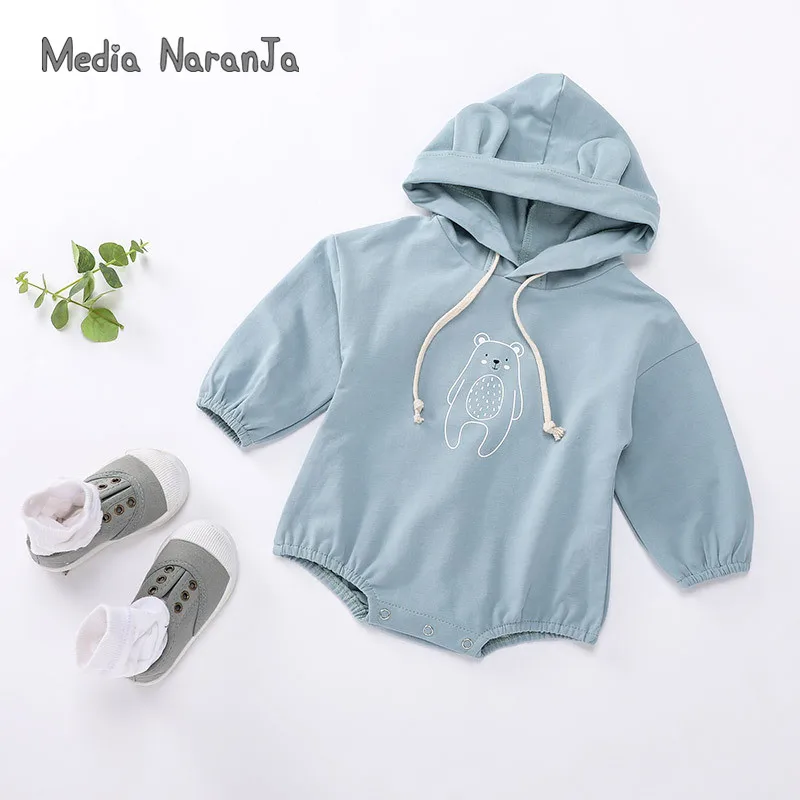 autumn winter new solid color baby bear one-piece suit long-sleeved infant cute hooded twins bodysuit clothing