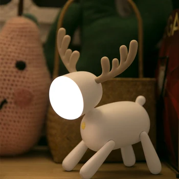 

Bedroom Bedside Table Lamp Novelty USB Rechargeable Silicone Night Light Cartoon Elk Design LED Table Lamp Sleeping Light