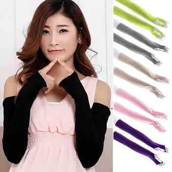 

Women Cotton Long Fingerless UV Sun Protection Golf Driving Cover Gloves Mittens