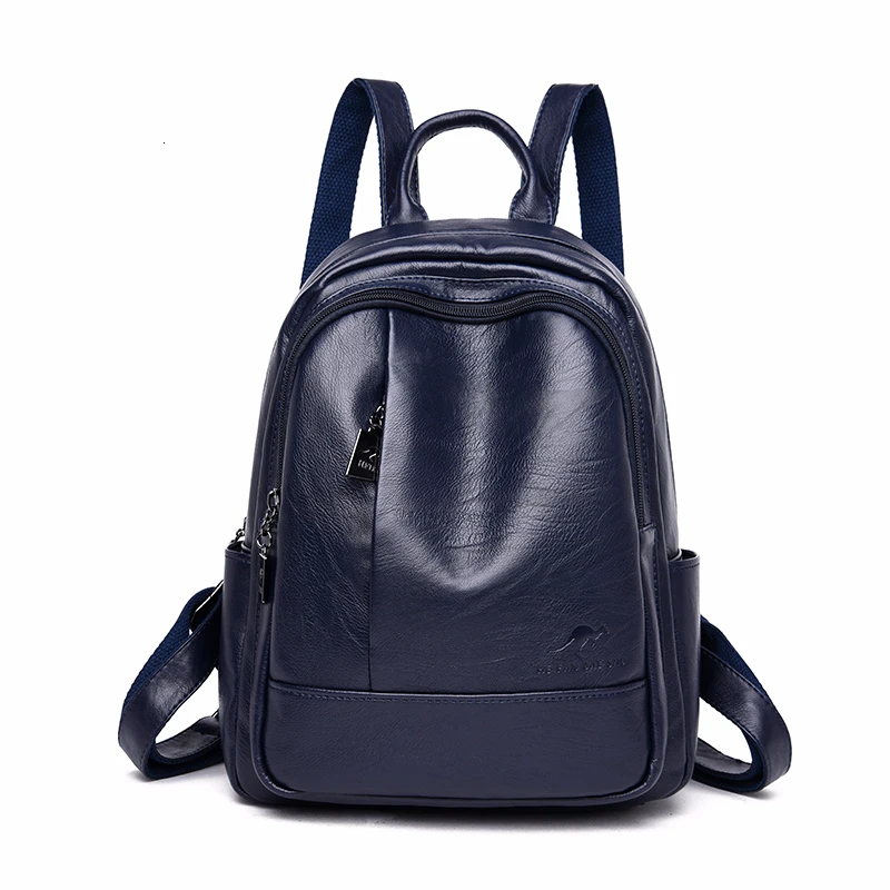 Женские кожаные рюкзаки, женский рюкзак для путешествий, женские школьные сумки для девушек в консервативном стиле, Большой Вместительный рюкзак - Цвет: blue