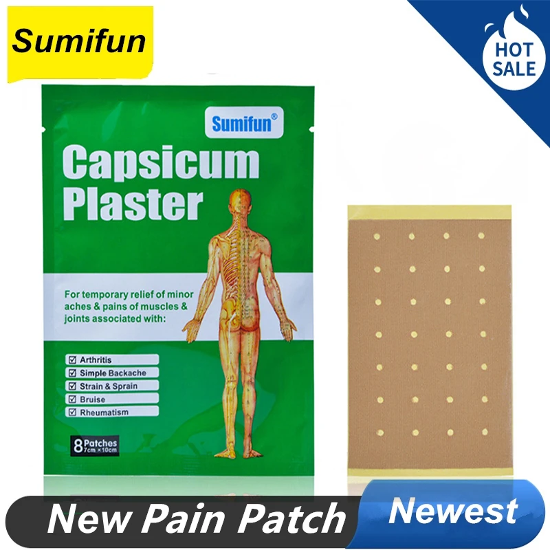 

40 Pcs / 5 Bags Capsicum Plaster Pain Patch Heat Pads for Pain Relief Herbal Heating Patch for Back Joint Pains Capsicum Plaster