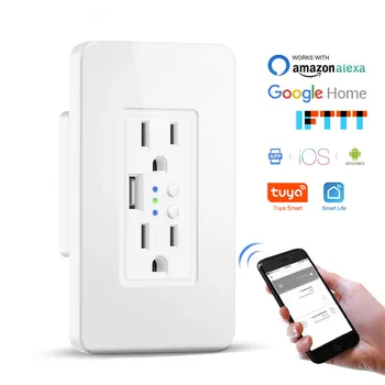 

US Smart WiFi Electrical Plug Sockets Switch for Google Home Alexa Voice Control Tuya Remote Control With Independent Switch