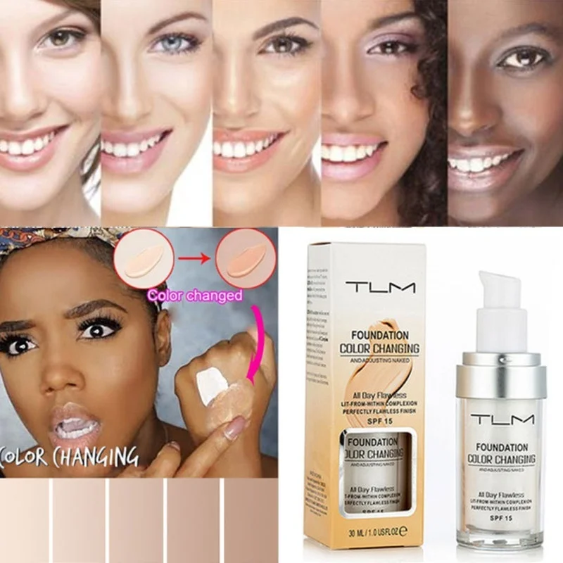 TLM меняющий цвет тональный крем для всей кожи Цвет основа для макияжа жидкая основа для тонального крема SPF15 30 мл - Цвет: Color Changing