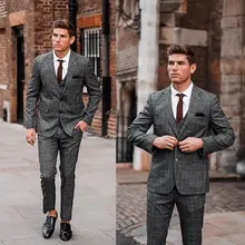 Британский клетчатый мужской костюм из 3 предметов, классический приталенный костюм, деловой пиджак, брюки, жилет, Смокинги на заказ для свадьбы