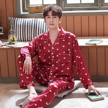 

Bridal Wedding Gift Intimate Lingerie 2PCS Pajamas Suit Satin Print Shirt&Pants Silky Lovers Nightwear Silky Nightgown Homewear