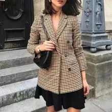 2020 new autumn plaid ladies blazer jacket feminine Casual slim ladies small suit Female Mid-length jacket and coat