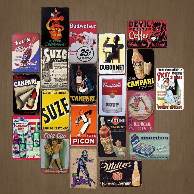 

Ice Drinks/Beer/Wine/Mentos Tin Painting Art Poster Antique Metal Signs Bar Pub Club Home Decorative Retro Wall Decor