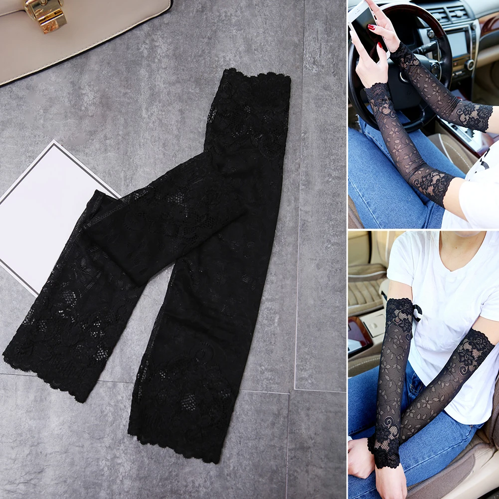 1 Pair 38cm Elegant Anti-UV Elastic Protective Travel Casual Women Arm Sleeve Lace Floral Daily Summer Indoor Outdoor One-Piece
