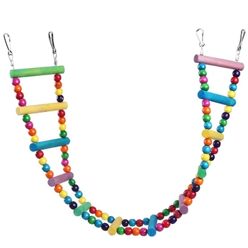 

Colorful Ladder Bird Toy 12-Step Flexible Ladders Wooden Rainbow Bridge Swings for Parrots Pet Trainning (Ran Color)