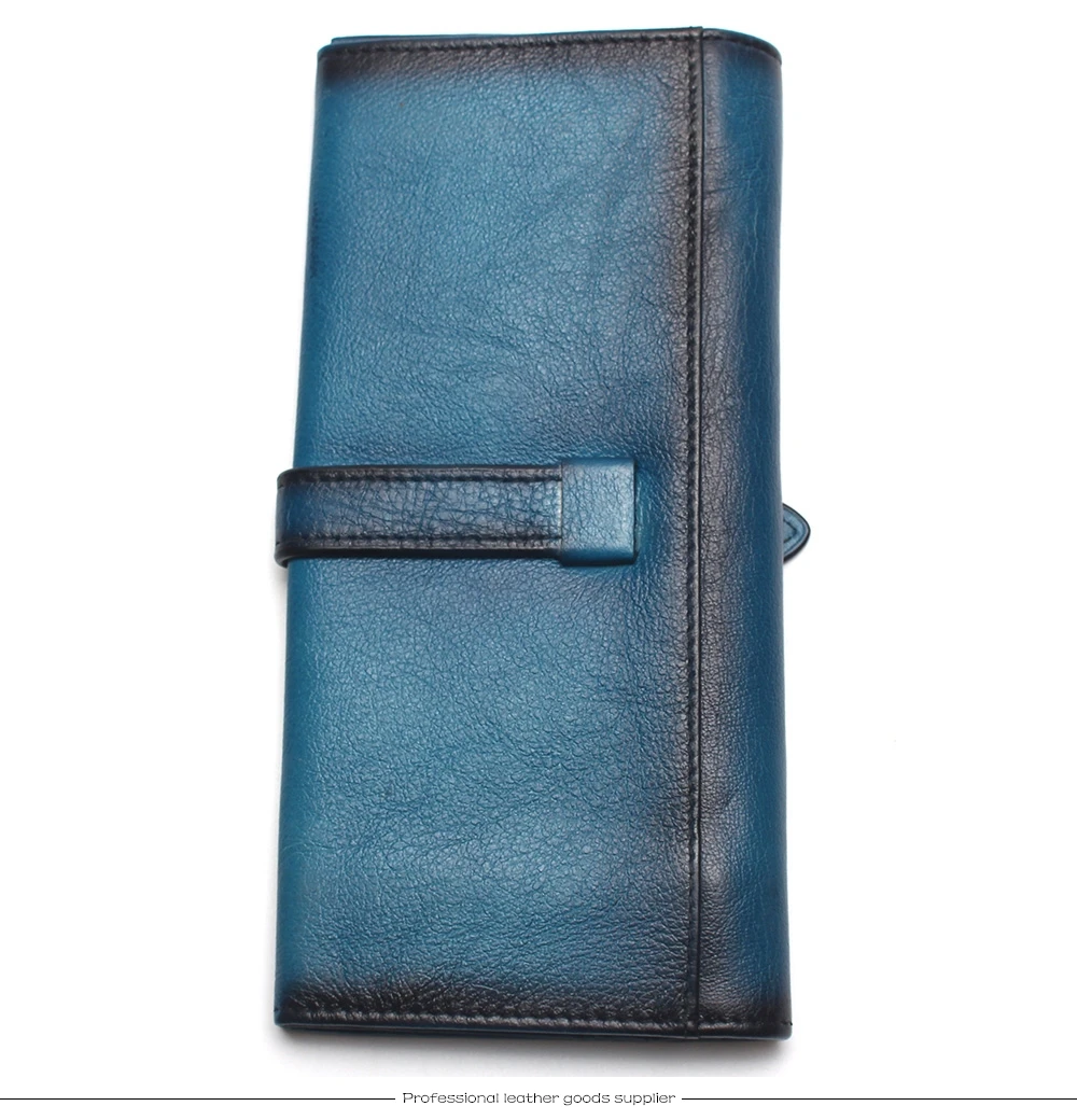 RFID Блокировка Dip Dye 100% натуральная кожа Ретро Винтаж сплошной цвет мужской длинный кошелек портмоне винтажный дизайнер мужские кошельки