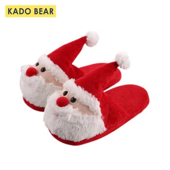 

Christmas Kids Cartoon Santa Claus Winter Slippers Children Fur Plush Home Indoor Baby Girl Boy Cotton Warm Household Flat Shoes