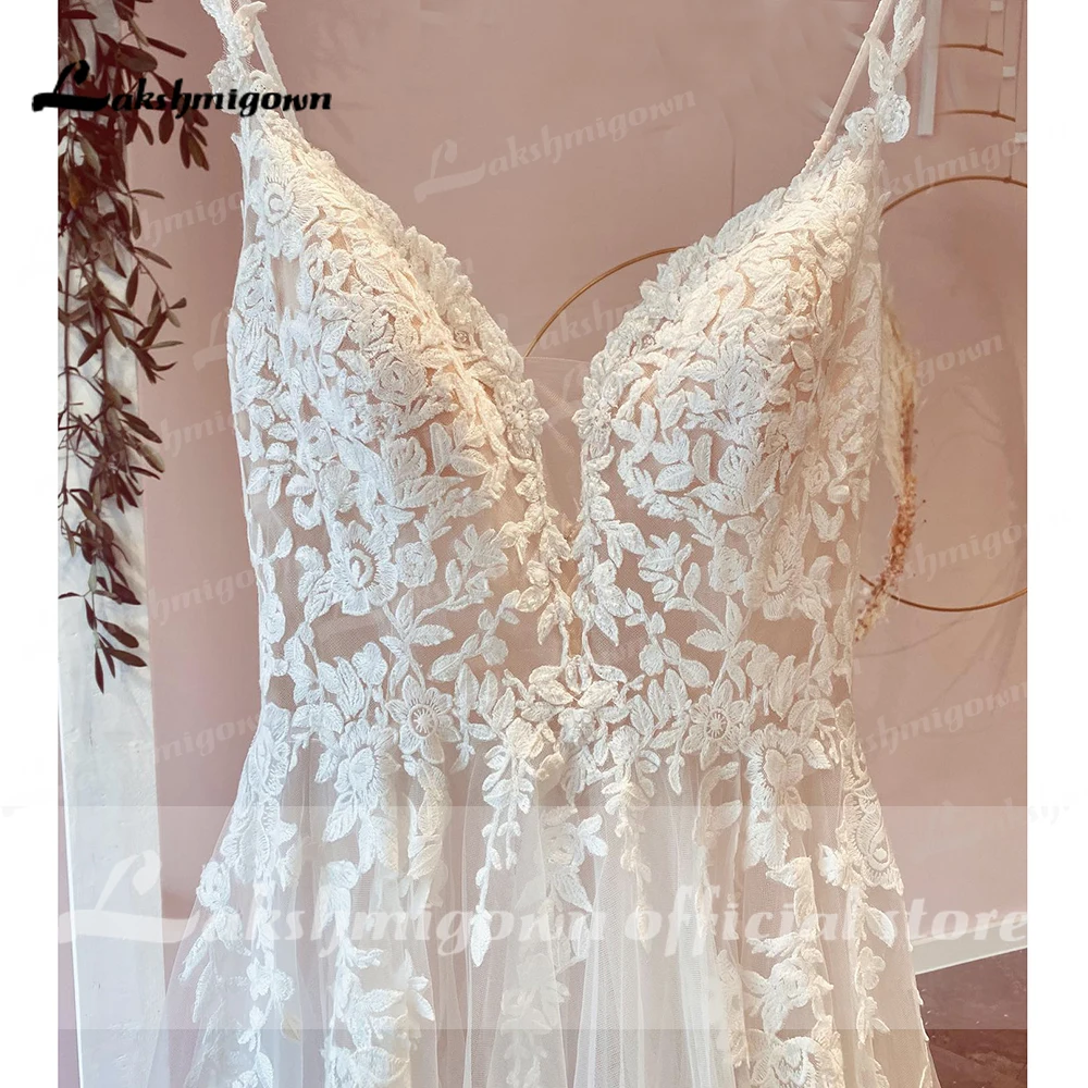 Modest Beach Soft Tulle Wedding Dresses 2022 Lace Appliques A-Line V Neck Sweep Train Bridal Gown robe de soirée de mariage grace kelly wedding dress