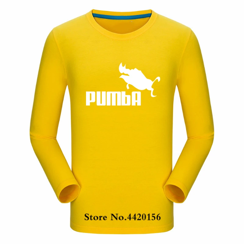 Популярная забавная футболка Tide, милые футболки Homme Pumba, мужские хлопковые топы с длинными рукавами, крутая футболка, Осенний Трикотажный костюм, модная футболка - Цвет: Yellow-B