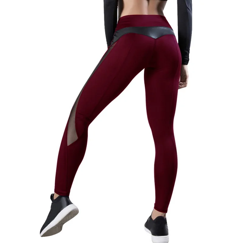 wine red Новинка, Женские легинсы, штаны, пуш-ап, для фитнеса, дышащие легинсы, высокая талия, сетчатые штаны, женские бесшовные, обтягивающие штаны для тренировок - Цвет: wine red