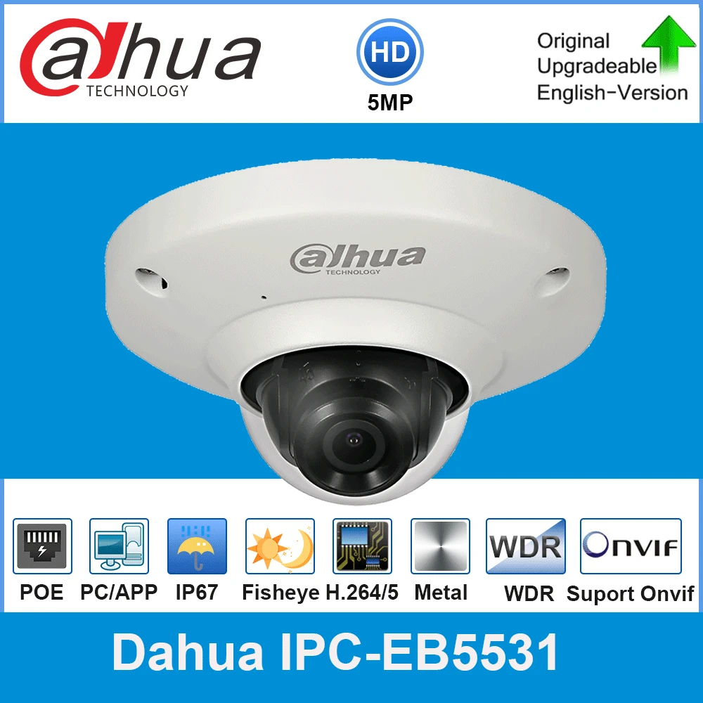 Dahua 5MP панорамная сеть 1,4 мм рыбий глаз IP камера IPC-EB5531 Встроенный микрофон CCTV H.265/H.264 Мини купольный IPC IP67 PoE обнаружения