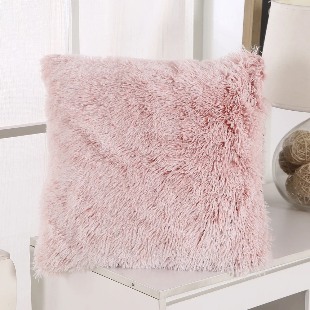 43x43cm Christmas Luxury White Plush Pillow Cover One Side Faux Fur