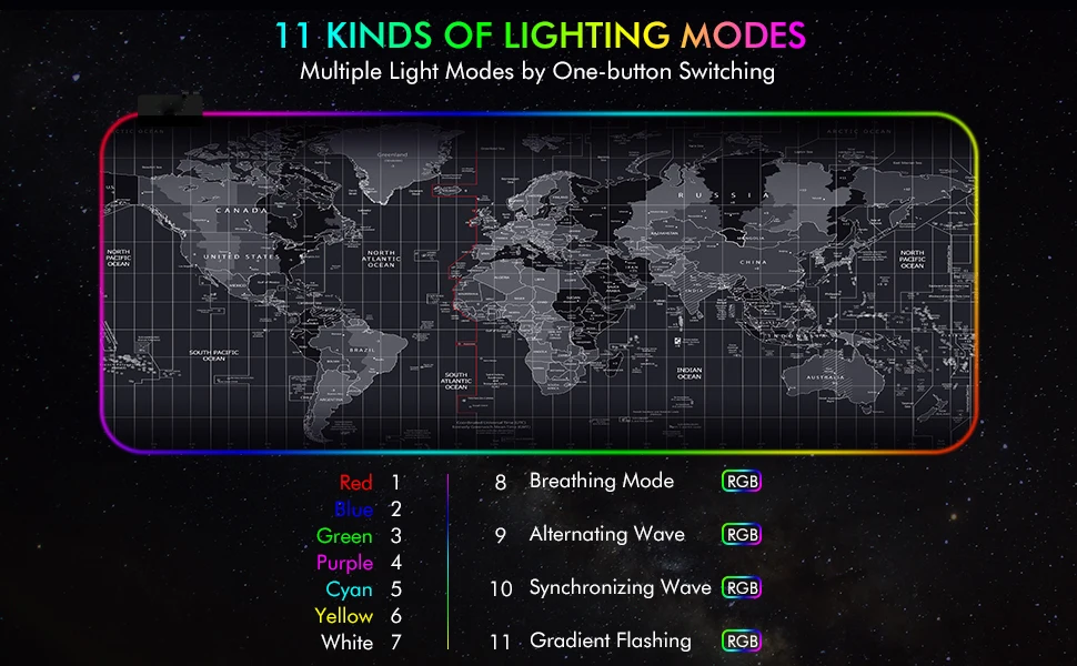 RGB большой игровой коврик для мыши карта мира резиновый нескользящий светодиодный коврик большой коврик для мыши Компьютерная клавиатура Коврик для мыши для игры офиса дома