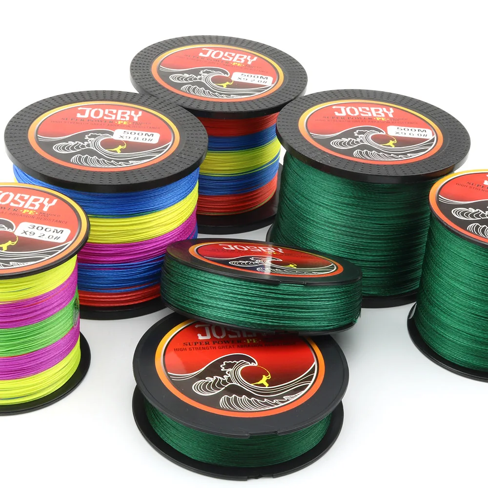 JOSBY Fishing Line 100m 300m 500m 9 Strands 8 Strands 4 Strands Multicolour PE Braided Wire Multifilament 4 Color 22LBS-100LBS
