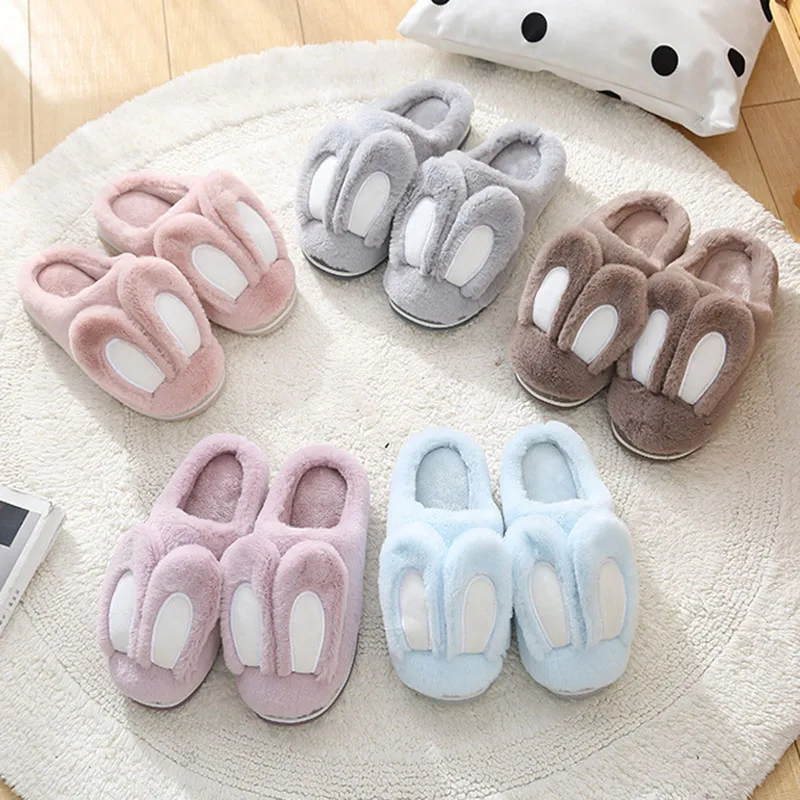 

2019 New Ladies Slippers Winter Warm Men Women Cotton Slippers Cartoon Fur Rabbit Couple Indoor Slippers Zapatillas Mujer