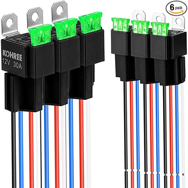 

Kohree 12V 4-Pin Relay Switch Harness 30A Fuse Auto SPST Bosch Style Relay 30 Amp with 14 AWG 16 AWG Harness Hot Wires Kit