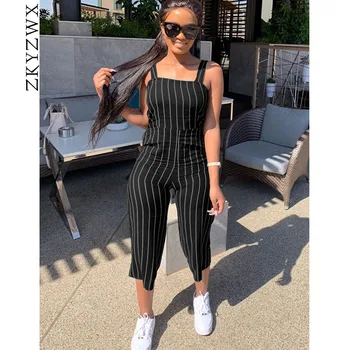 

ZKYZWX Sexy Striped Jumpsuit Womens 2020 Summer Clother Sleeveless Rompers Overalls One Piece Outfits Spaghetti Strap Playsuit