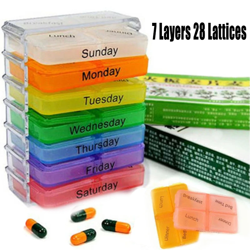 

1Set 7 Day Pill Box Weekly Medicine Container Organiser Holder Storage Case Pill Box Dispenser Colorful Small Pill Box