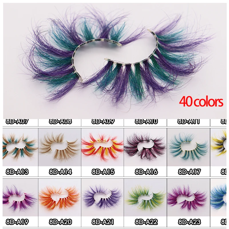 

25mm 100% handmade natural thick Eye lashes wispy makeup extention tools 3D mink hair volume soft Colorful false eyelashes