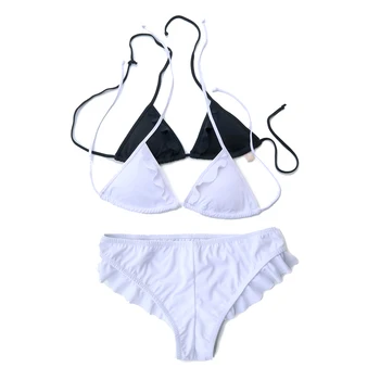 

Women's Black Bikini Sets Triangle Bikini cheeky bottom Sexy Cut Out Swimwear White Swimsuit Brazilian girl Beach Suit
