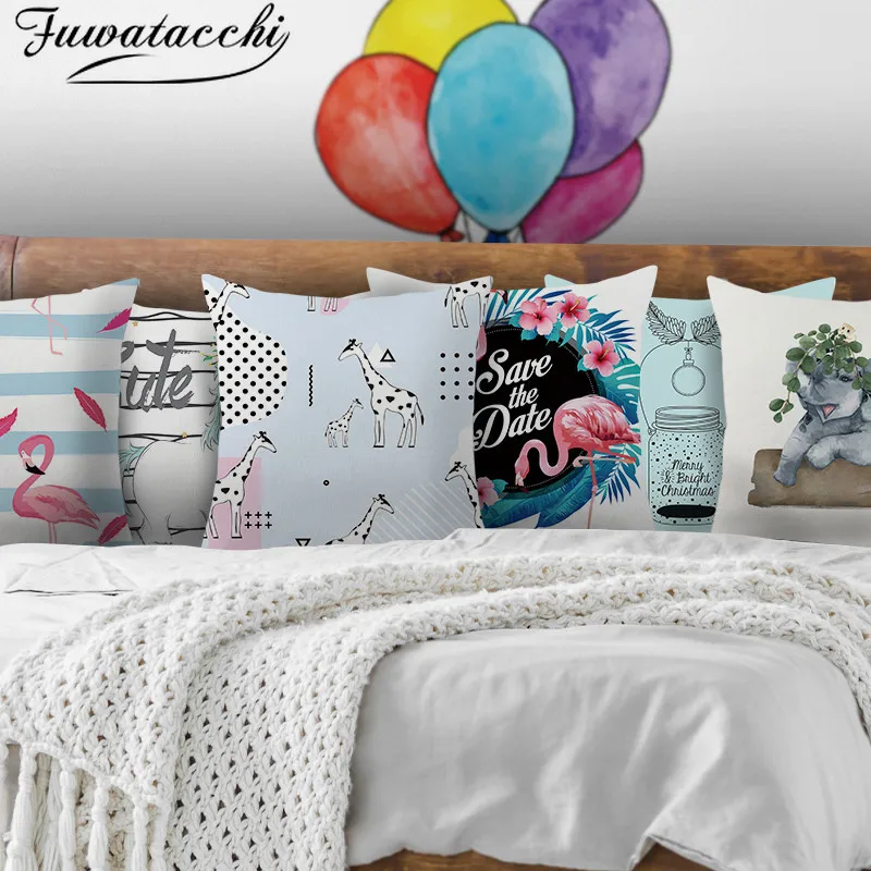

Fuwatacchi Cute Pink Style Cushion Covers Animals Pattern Pillows Cover Polyester Pillowcase for Home Sofa Decorative Pillow