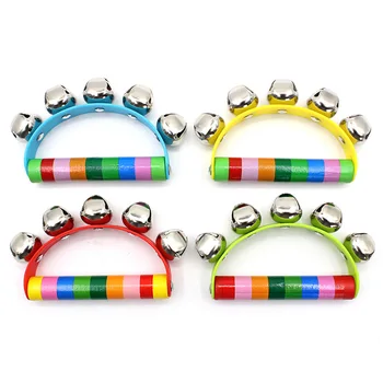 

Wooden Stick Jingle Bells Cartoon Cute Metal Hand Shake Sound Bell Rattles Baby Kid Children Educational Toy Random Color
