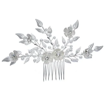 

Fashion Wedding Rhinestone Hair Comb Handmade Silver Flower Headpiece Hair Vine Accessories