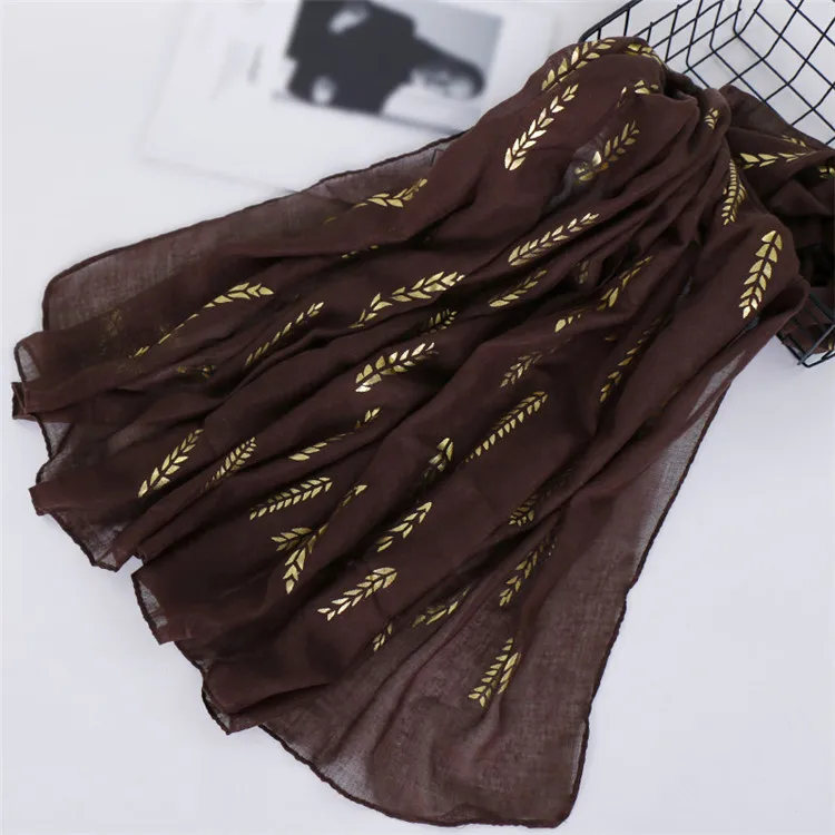 New Shiny Women scarf Leaves Gold Foil Scarf Wrap Lady Cotton pashmina femme gift