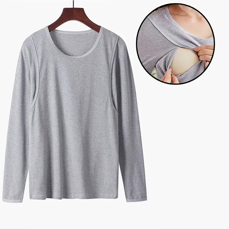 Gray Vertical Open Футболка из хлопка с длинным рукавом для будущих мам, топ для кормления, рубашка для беременных и кормящих женщин, топы для сна, подштанники - Цвет: Gray Vertical Open