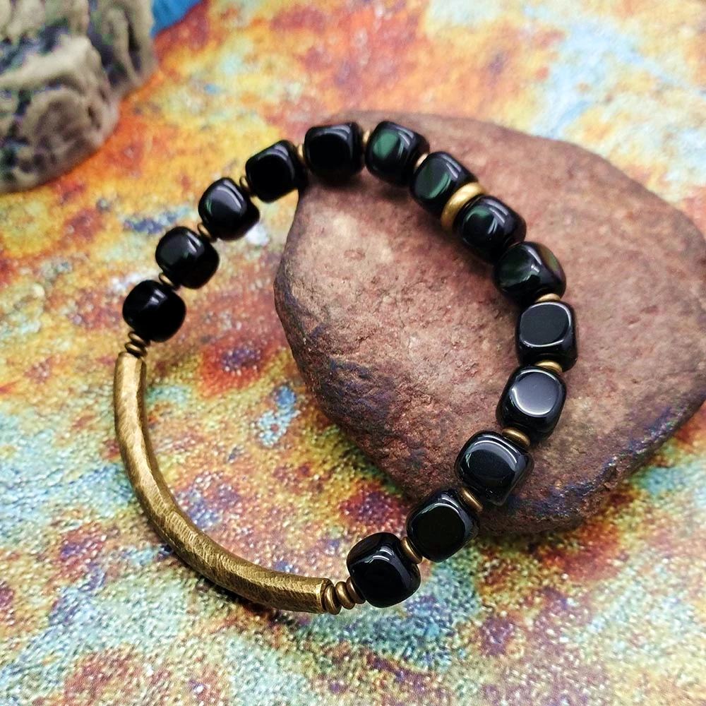 Agate Stone Vintage Copper Bracelet Lovers Simple 100 Hand Strings Male Original Design Jewelry Women | Украшения и аксессуары