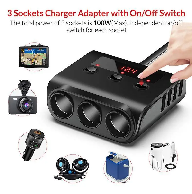 3 Way адаптер для автомобильного прикуривателя 12V 24V 100W Splitter гнезда Подключите