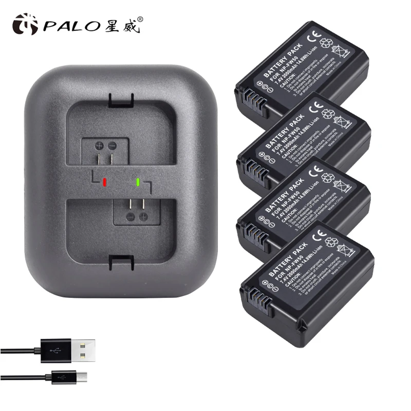 

PALO 4Pcs 2000mAh NP-FW50 NP FW50 Battery AKKU+Dual Charger for Sony Alpha a6500 a6300 a7 7R a7R a7R II a7II NEX-3 NEX-3N NEX-5