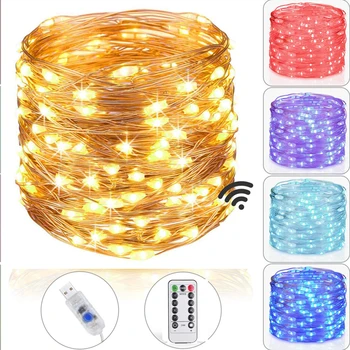 

50/100/200 LED silver wire led string lights colorful USB powered 13Key remote control Waterproof Party Festive fairy light