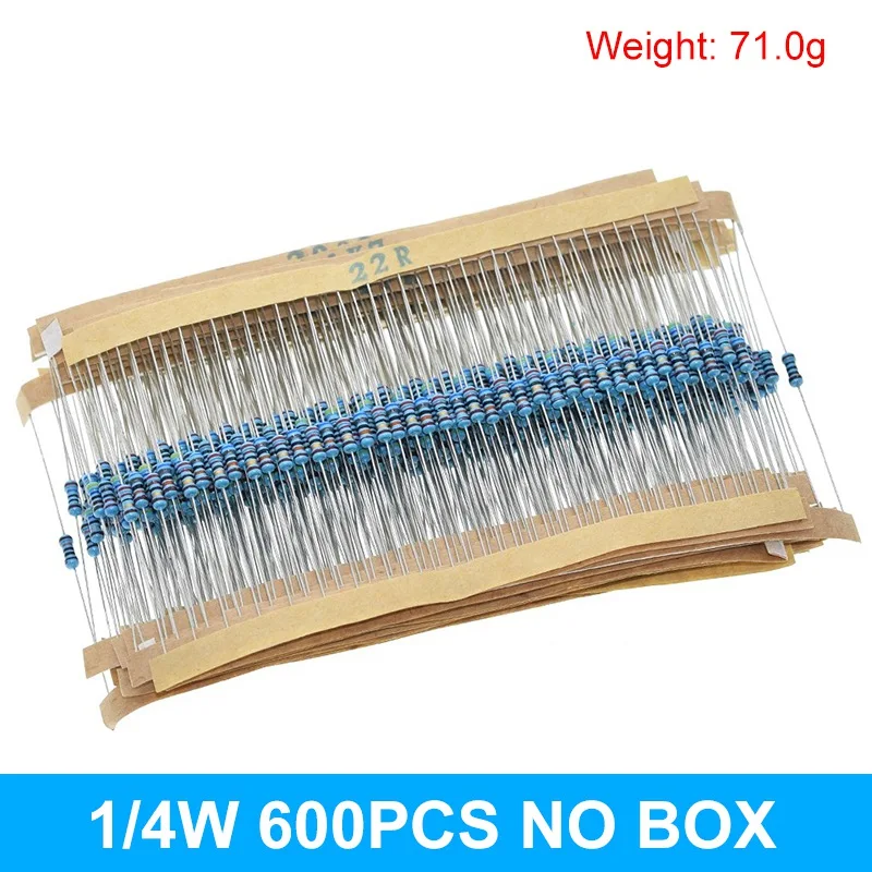 Metal Film Resistors 600PCS/LOT 1/4W Metal Film Resistor Kit 1% Assorted 10-1M Ohm 30 Values each 20 pcs metal film resistor metal film resistors