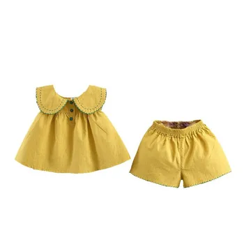 

DFXD 2020 Summer Newborn Clothes Set Casual Yellow Big Turn Down Collar Doll Shirts+Shorts Pants 2pc Outfit Baby Clothing Sets