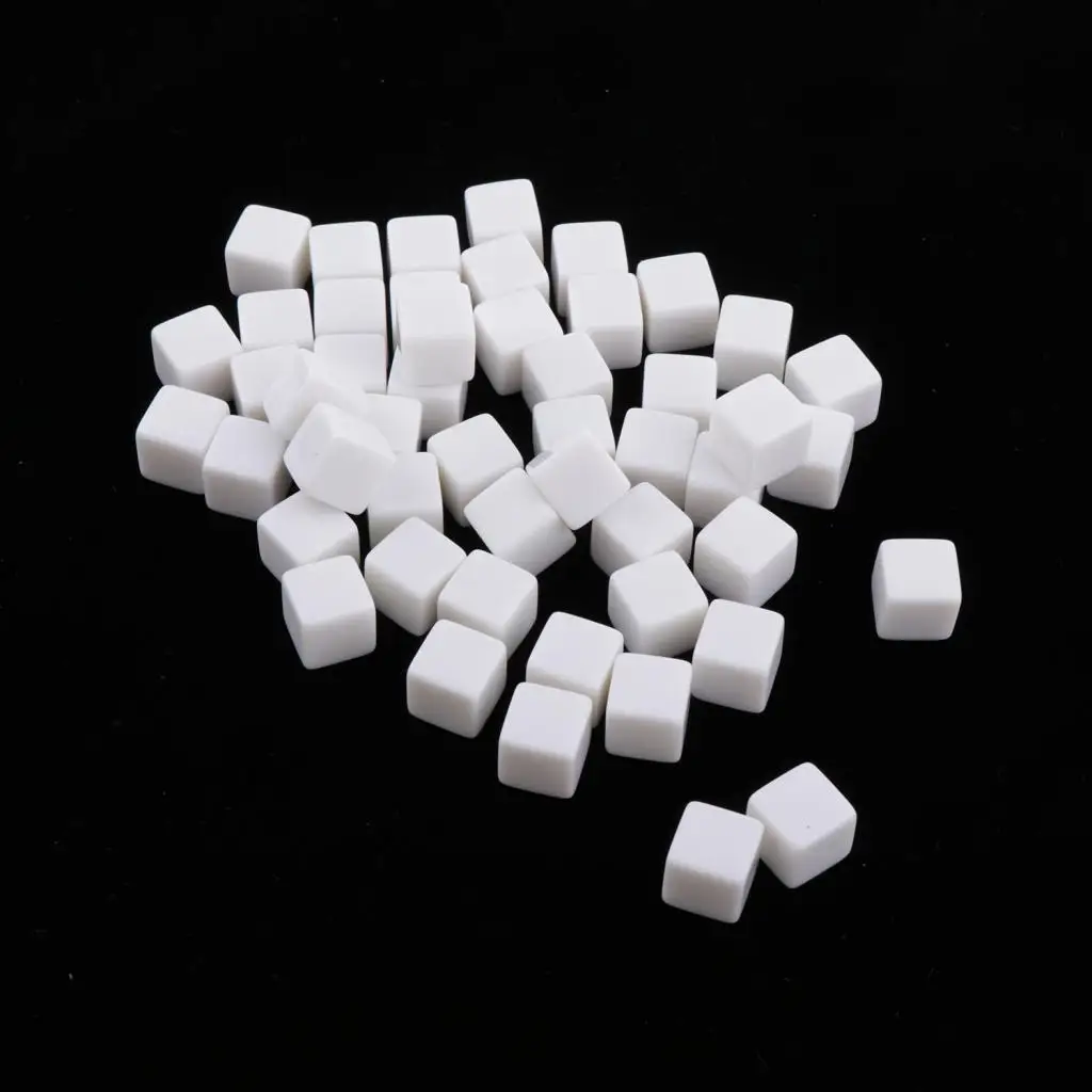 50pcs Blank Dice Cubes, 14mm Six Sided Write On Dice Blocks for Crafts, Puzzle Making, Board Games, Math Teaching - White