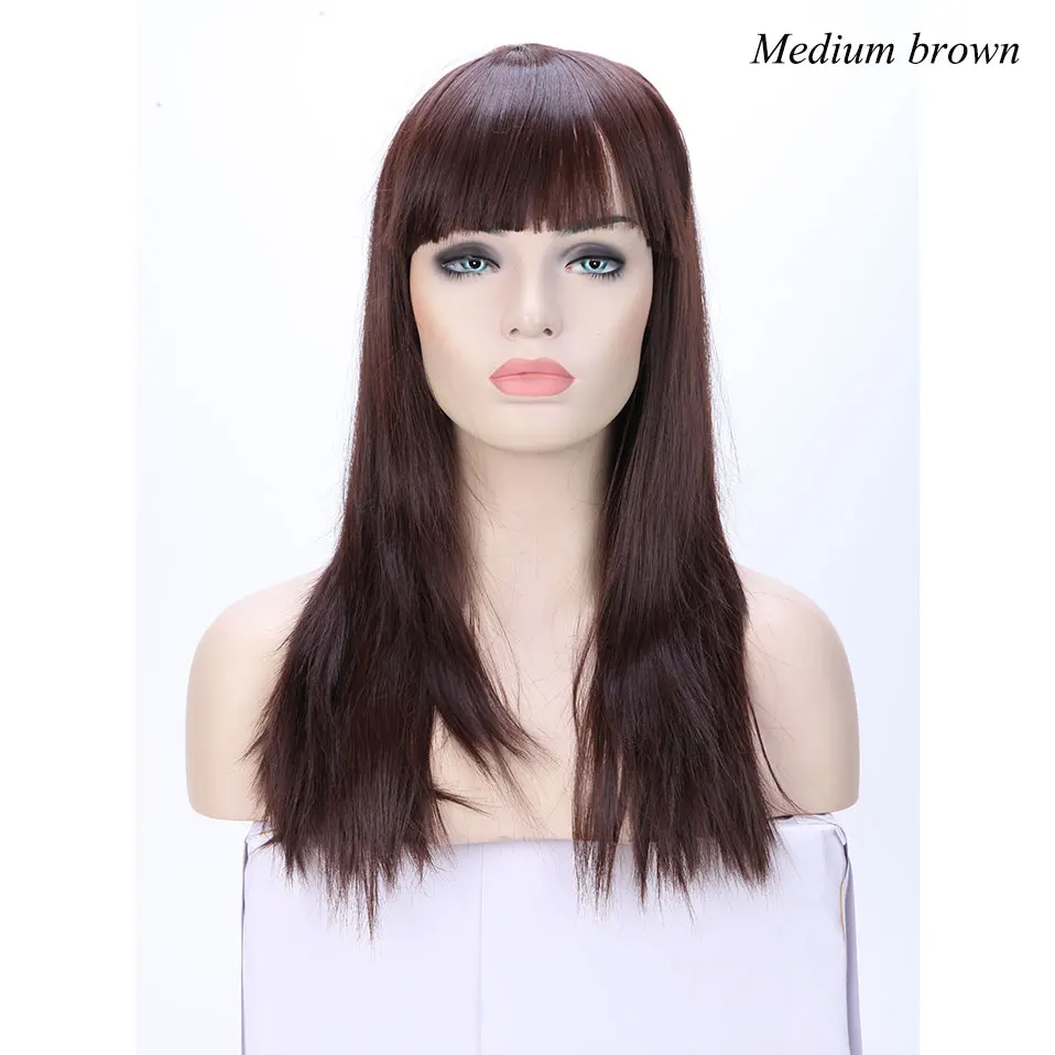 medium brown S-noilite длинные 2" прямые синтетические боковые проборы парики с челкой для черных женщин бразильская прическа натуральные волосы - Цвет: medium brown