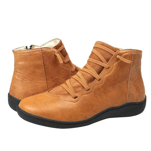 toe zipper comfortable ankle boots women shoes 2022 new spring autumn PU leather casual shoes woman flats boot botas mujer