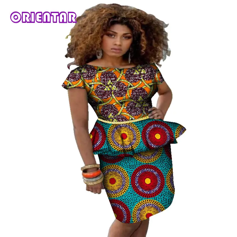 New African Design Clothing African Print Rivet Ruffles Top and Mini Skirts for Women Bazin Riche 2 Pieces Skirt Sets WY463