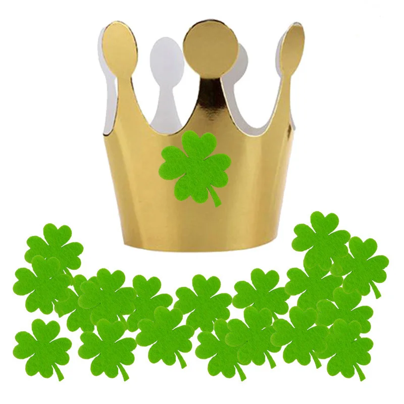 

20Pcs St. Patrick's Day kids Party Glitter Gold Hats Four Luck Leaf Clover Slice Festive Party Supplies Photo Props Crown Caps