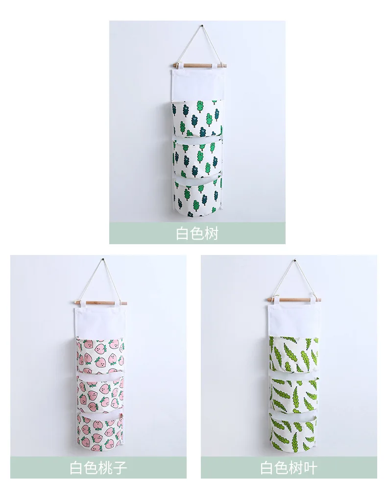 Yan qi Cotton Linen Waterproof Fabric Wall Multilayer Storage Bag Ditty Bag Hanging Bag Organizing Folders Three Pocket Storage