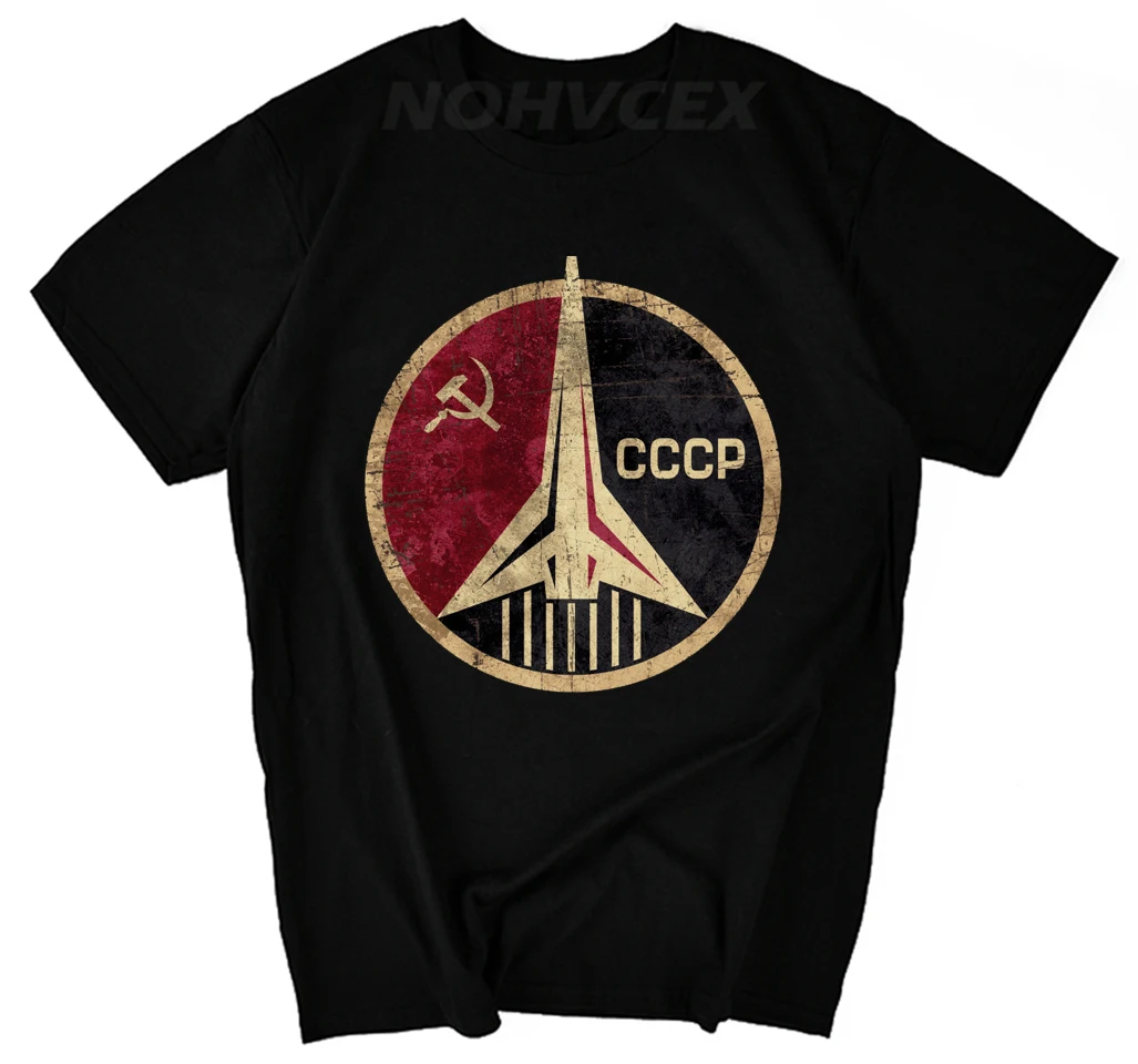 CCCP Russian Soviet USSR Space Race YURI GAGARIN Moscow Russia Mens Tees Cotton O Neck Ringer Tops Men's T-shirt | Мужская одежда