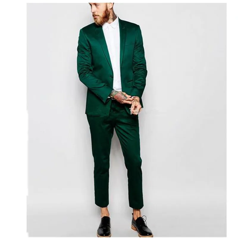 

Fashion classic men's suit green lapel single-breasted men's prom dress and business office suits (jacket + pants) custom made